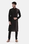 Buy_Mayank Modi - Men_Black Silk Cotton Plain Colorblock Kurta Set _at_Aza_Fashions