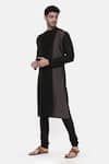 Mayank Modi - Men_Black Silk Cotton Plain Colorblock Kurta Set _Online_at_Aza_Fashions