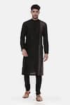 Buy_Mayank Modi - Men_Black Silk Cotton Plain Colorblock Kurta Set _Online_at_Aza_Fashions