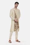 Mayank Modi - Men_Beige Silk Cotton Printed Floral Asymmetric Kurta Set _Online_at_Aza_Fashions
