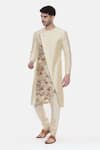 Buy_Mayank Modi - Men_Beige Silk Cotton Printed Floral Asymmetric Kurta Set _Online_at_Aza_Fashions