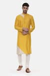 Buy_Mayank Modi - Men_Yellow Silk Cotton Plain Colorblock Kurta Set  _at_Aza_Fashions