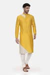 Mayank Modi - Men_Yellow Silk Cotton Plain Colorblock Kurta Set  _Online_at_Aza_Fashions