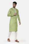 Mayank Modi - Men_Green Linen Silk Embroidered Floral Kurta Set  _Online_at_Aza_Fashions