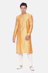 Mayank Modi - Men_Yellow Cotton Silk Jacquard Geometric Pattern Kurta Set _Online_at_Aza_Fashions