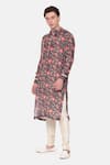 Buy_Mayank Modi - Men_Wine Muslin Printed Botanical Kurta Set _Online_at_Aza_Fashions