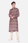 Shop_Mayank Modi - Men_Wine Muslin Printed Botanical Kurta Set _Online_at_Aza_Fashions