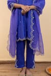 Buy_Pita Nila_Purple Chanderi, Silk Organza Beads, Embroidery V-neck Isla Kurta Set _Online_at_Aza_Fashions