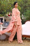 Buy_Mahima Mahajan_Pink Modal Satin Embroidered Jacket And Pant Set _at_Aza_Fashions