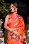 Mahima Mahajan_Orange Modal Satin Floral Print Saree With Blouse _Online_at_Aza_Fashions