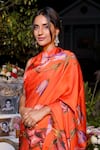 Buy_Mahima Mahajan_Orange Modal Satin Floral Print Saree With Blouse _Online_at_Aza_Fashions