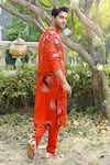 Shop_Mahima Mahajan_Orange Glace Cotton Printed Kurta And Pant Set _at_Aza_Fashions