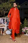 Shop_Mahima Mahajan_Orange Chinnon Kurta Set With Embellished Dupatta _at_Aza_Fashions