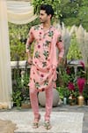 Shop_Mahima Mahajan_Pink Glace Cotton Printed Kurta And Pant Set _at_Aza_Fashions