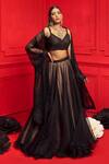 Mahima Mahajan_Beige Organza, Net, Crepe, Shantoon V Neck Zeba Lehenga Set _Online_at_Aza_Fashions
