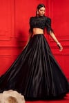 Buy_Mahima Mahajan_Black Madrit Embroidery Round Blouse And Lehenga Set_at_Aza_Fashions