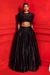 Mahima Mahajan_Black Madrit Embroidery Round Blouse And Lehenga Set_Online_at_Aza_Fashions