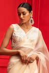 Buy_Mahima Mahajan_White Organza Embroidery V Neck Pre-draped Saree With Blouse _Online_at_Aza_Fashions