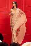 Buy_Mahima Mahajan_Beige Organza Embroidery Bardot Saree With Blouse _Online_at_Aza_Fashions