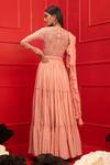 Shop_Mahima Mahajan_Pink Net, Crepe, Georgette, Shantoon Embroidered Anarkali With Ruffle Dupatta_at_Aza_Fashions