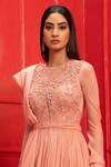 Buy_Mahima Mahajan_Pink Net, Crepe, Georgette, Shantoon Embroidered Anarkali With Ruffle Dupatta_Online_at_Aza_Fashions