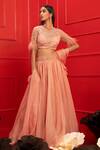 Buy_Mahima Mahajan_Pink Organza, Net, Crepe, Shantoon High Neck Embroidered Blouse And Lehenga Set _at_Aza_Fashions