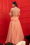 Shop_Mahima Mahajan_Pink Organza, Net, Crepe, Shantoon High Neck Embroidered Blouse And Lehenga Set _at_Aza_Fashions