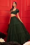 Mahima Mahajan Green Georgette, Modal Satin Shantoon Sweetheart Neck Tiered Lehenga Set Online at Aza Fashions Mahima Mahajan_Green Georgette, Modal Satin Shantoon Sweetheart Neck Tiered Lehenga Set_Online_at_Aza_Fashions