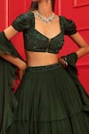 Shop Mahima Mahajan Green Georgette, Modal Satin Shantoon Sweetheart Neck Tiered Lehenga Set Online at Aza Fashions Shop_Mahima Mahajan_Green Georgette, Modal Satin Shantoon Sweetheart Neck Tiered Lehenga Set_Online_at_Aza_Fashions