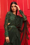 Mahima Mahajan_Green Georgette Embroidery Round Ruffle Saree With Blouse _Online_at_Aza_Fashions