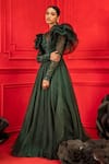 Mahima Mahajan_Green Net Embroidery Round Ruffle Gown_Online_at_Aza_Fashions