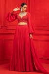 Buy_Mahima Mahajan_Red Net, Georgette, Shantoon Sweetheart Neck Lehenga Set_at_Aza_Fashions