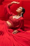 Mahima Mahajan_Red Net, Georgette, Shantoon Sweetheart Neck Lehenga Set_Online_at_Aza_Fashions