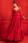 Mahima Mahajan_Red Net Embroidery Sweetheart Neck Peplum Anarkali With Dupatta _Online_at_Aza_Fashions