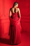 Shop_Mahima Mahajan_Red Net Embroidery Sweetheart Neck Peplum Anarkali With Dupatta _at_Aza_Fashions