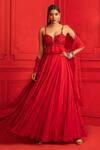 Buy_Mahima Mahajan_Red Net Embroidery Sweetheart Neck Peplum Anarkali With Dupatta _at_Aza_Fashions