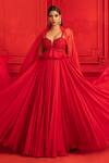 Buy_Mahima Mahajan_Red Net Embroidery Sweetheart Neck Peplum Anarkali With Dupatta _Online_at_Aza_Fashions