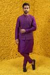 Buy_Mahima Mahajan_Purple Banarasi Chanderi Woven Geometric Zaid Bundi And Kurta Set _at_Aza_Fashions