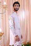 Mahima Mahajan_Pink Satin Organza Embroidered Floral Kevin Sleeve Kurta Set _Online_at_Aza_Fashions