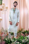 Buy_Mahima Mahajan_Green Satin Organza Embroidered Sequin Leon Kurta Set _at_Aza_Fashions