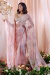 Buy_Mahima Mahajan_Pink Organza Hand Embroidered Sequins V Neck Elle Saree With Blouse _at_Aza_Fashions