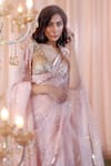 Shop_Mahima Mahajan_Pink Organza Hand Embroidered Sequins V Neck Elle Saree With Blouse _Online_at_Aza_Fashions