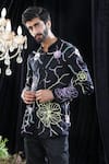 Buy_Mahima Mahajan_Black Satin Organza Embroidered Floral Gabriel Kurta Set _Online_at_Aza_Fashions