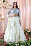 Buy_Mahima Mahajan_Blue Organza, Satin Organza, Lining Shantoon Floral Caroline Lehenga Set _at_Aza_Fashions