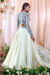 Shop_Mahima Mahajan_Blue Organza, Satin Organza, Lining Shantoon Floral Caroline Lehenga Set _at_Aza_Fashions