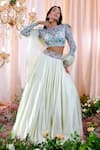 Mahima Mahajan_Blue Organza, Satin Organza, Lining Shantoon Floral Caroline Lehenga Set _Online_at_Aza_Fashions