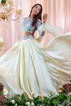 Shop_Mahima Mahajan_Blue Organza, Satin Organza, Lining Shantoon Floral Caroline Lehenga Set _Online_at_Aza_Fashions