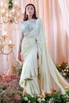 Mahima Mahajan_Blue Georgette Embroidered Floral Carol Pre-draped Ruffle Saree With Blouse _Online_at_Aza_Fashions