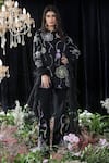 Buy_Mahima Mahajan_Black Satin Organza Hand Embroidered Floral Pattern High Emily Jacket Pant Set _at_Aza_Fashions