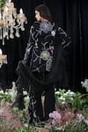 Shop_Mahima Mahajan_Black Satin Organza Hand Embroidered Floral Pattern High Emily Jacket Pant Set _at_Aza_Fashions